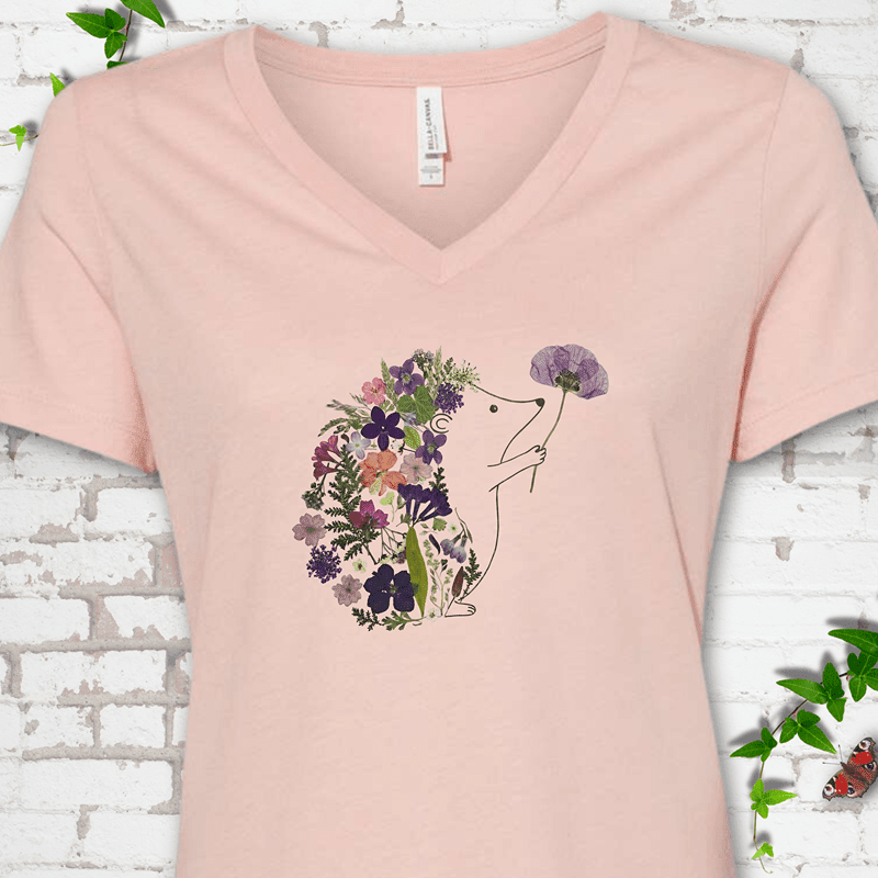 Wildflower Hedgehog V-Neck T-Shirt - Cellife Well