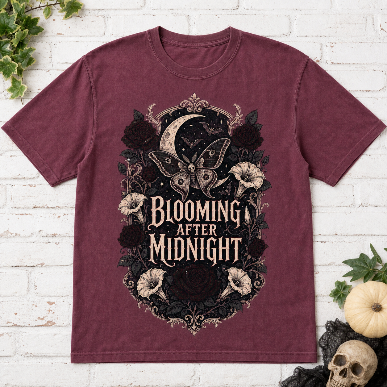 Blooming After Midnight Halloween T-Shirt - Berry