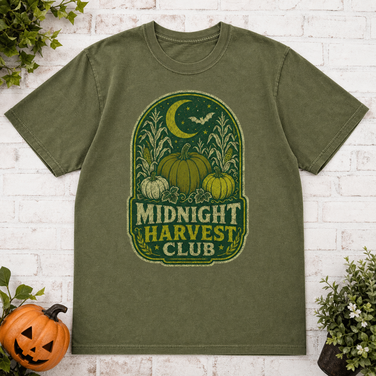 Midnight Harvest Club Halloween T-Shirt - Moss