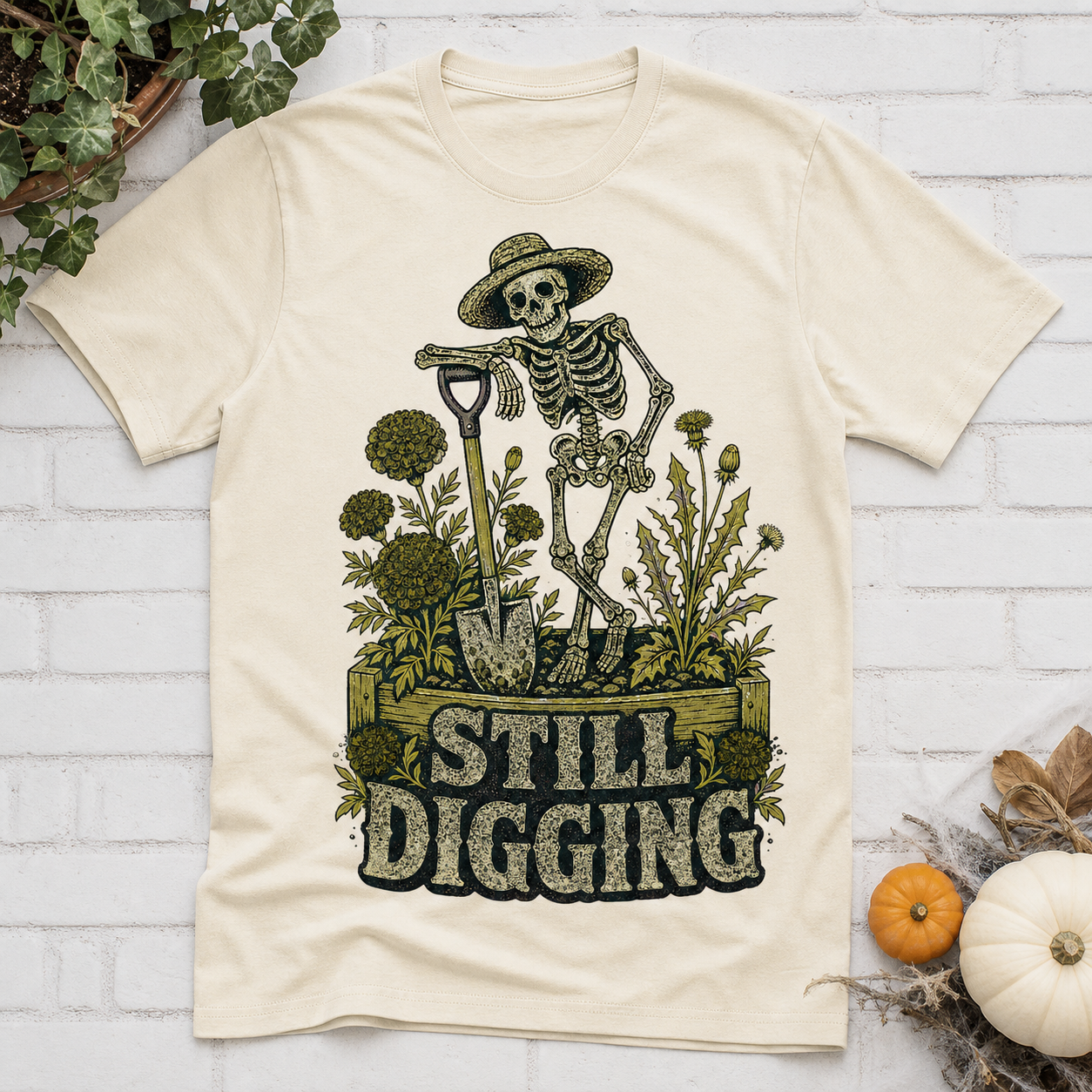 Still Digging Halloween Gardener T-Shirt - Ivory