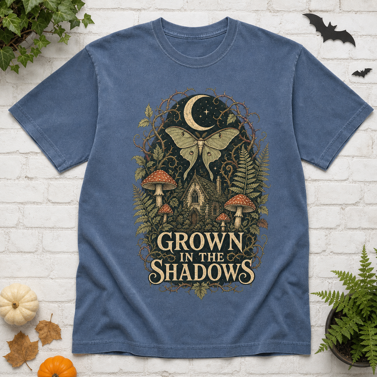 Grown In The Shadows Halloween T-Shirt - Blue Jean