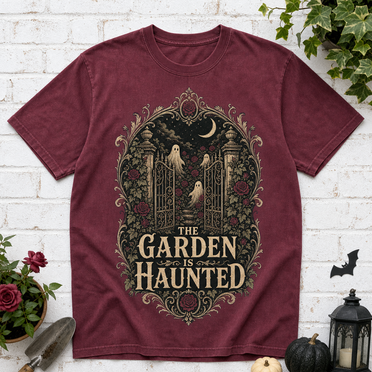 The Garden Is Haunted Halloween T-Shirt - Berry