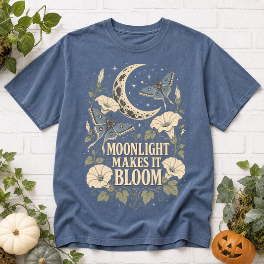 Moonlight Makes It Bloom Halloween T-Shirt - Blue Jean