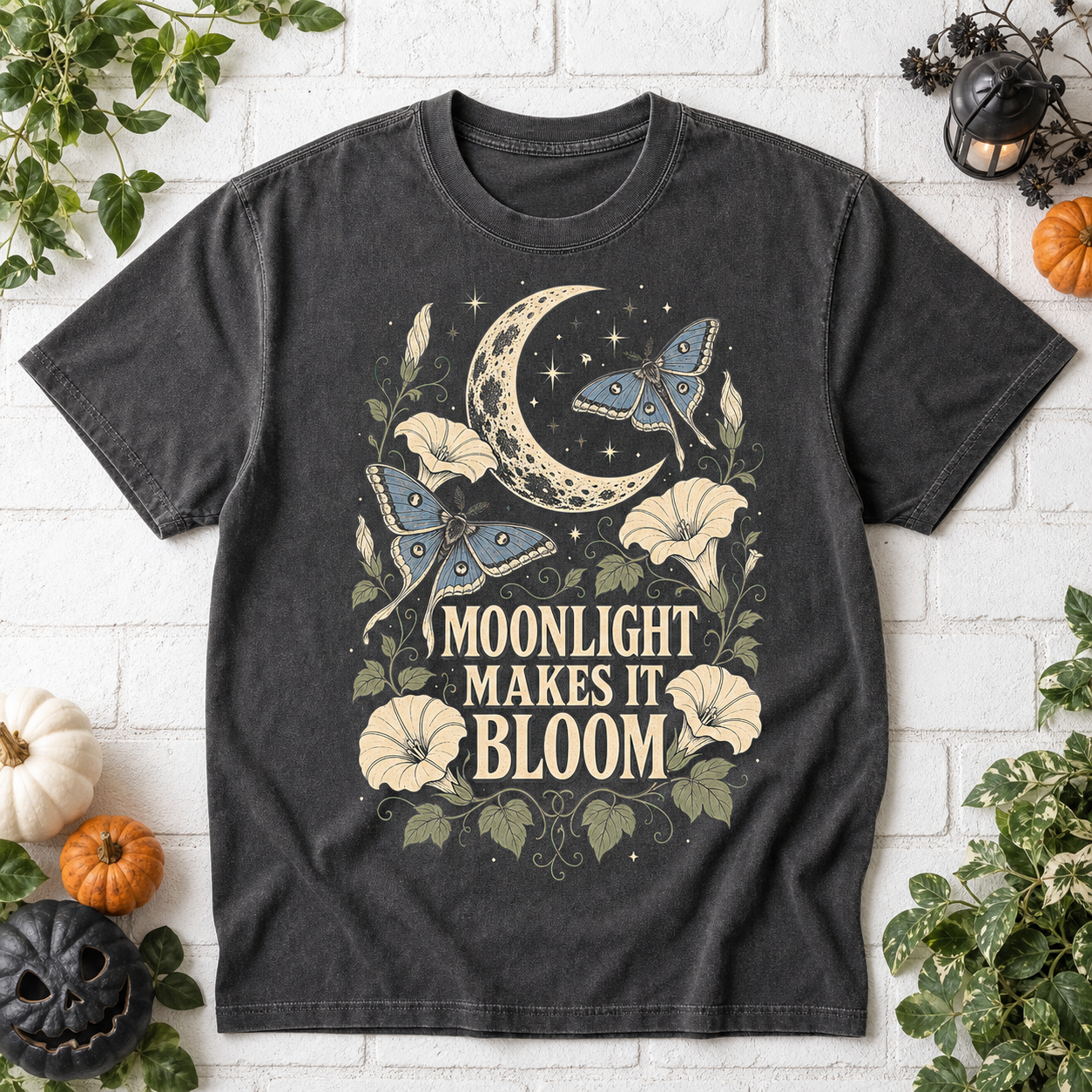 Moonlight Makes It Bloom Halloween T-Shirt - Pepper