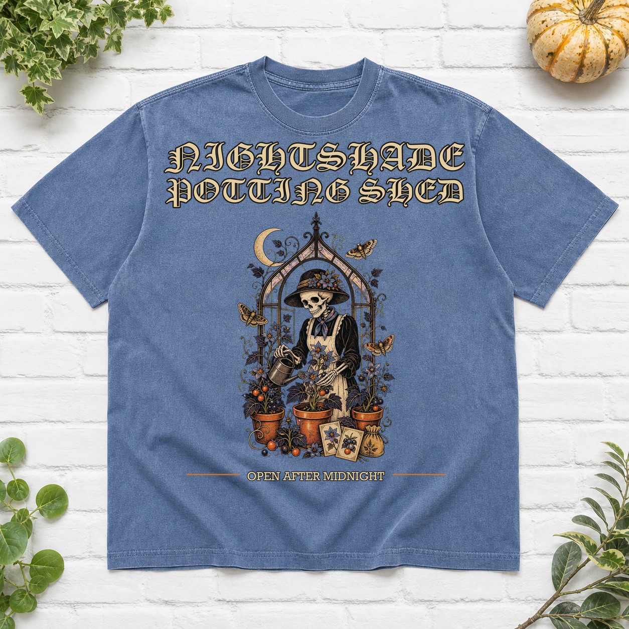 Nightshade Potting Shed Halloween T-Shirt - Blue Jean
