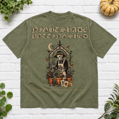 Nightshade Potting Shed Halloween T-Shirt - Moss