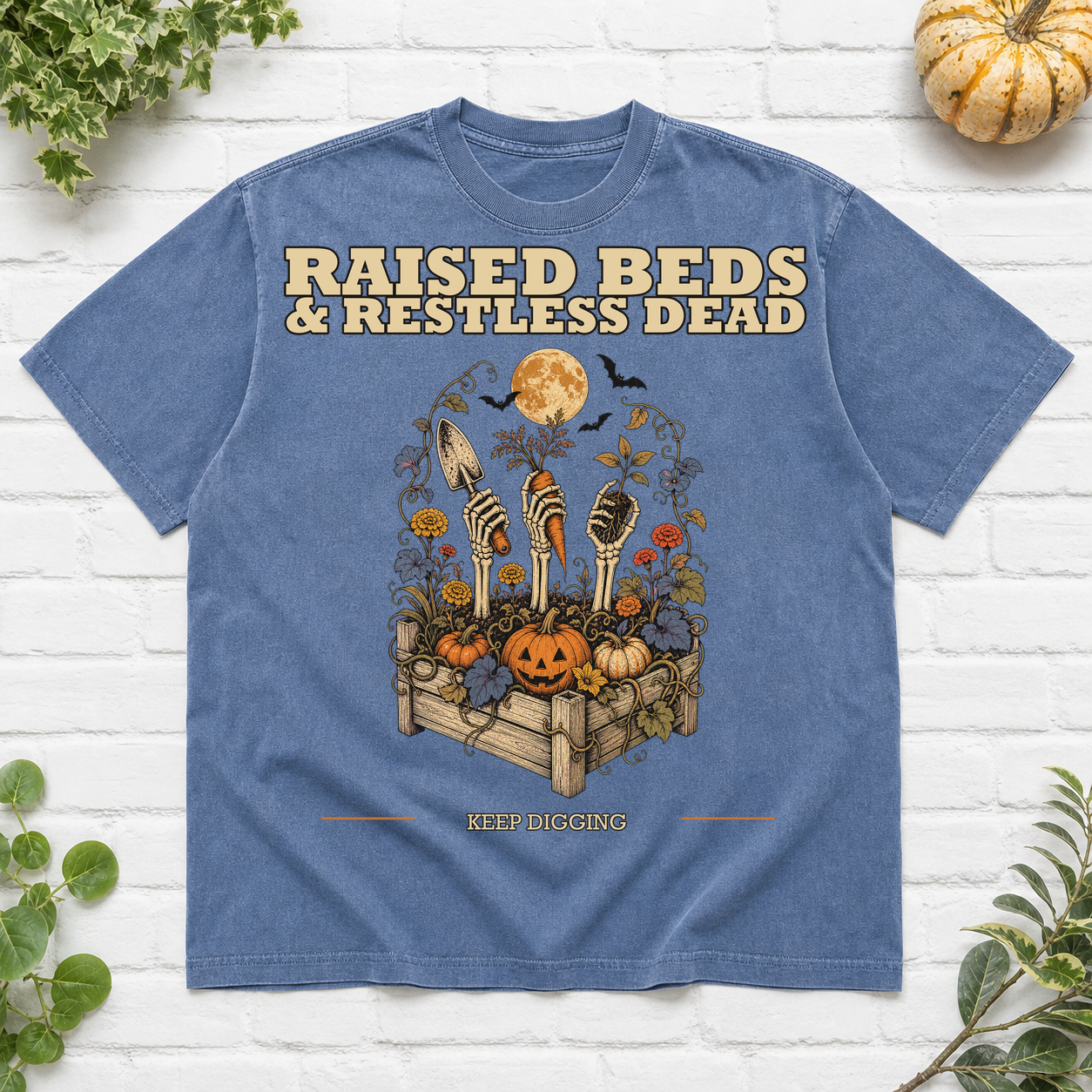 Raised Beds And Restless Dead Halloween T-Shirt - Blue Jean