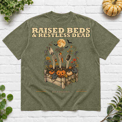 Raised Beds And Restless Dead Halloween T-Shirt - Moss