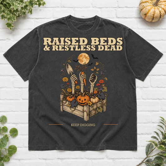 Raised Beds And Restless Dead Halloween T-Shirt - Pepper