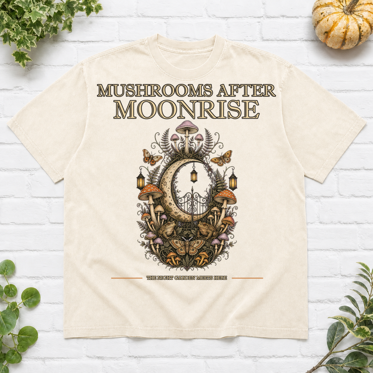 Mushrooms After Moonrise Halloween T-Shirt - Ivory