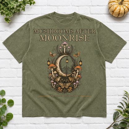 Mushrooms After Moonrise Halloween T-Shirt - Moss
