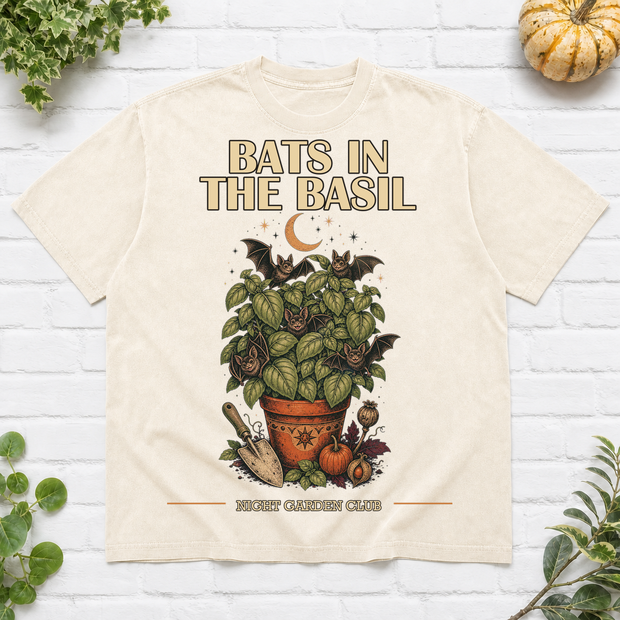 Bats In The Basil Halloween T-Shirt - Ivory