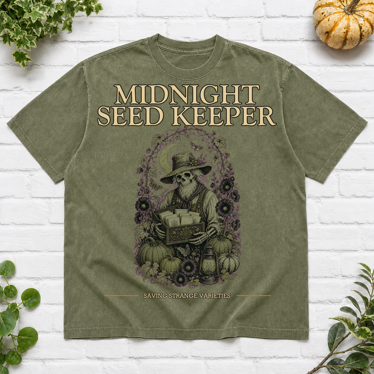 Midnight Seed Keeper Halloween T-Shirt - Moss