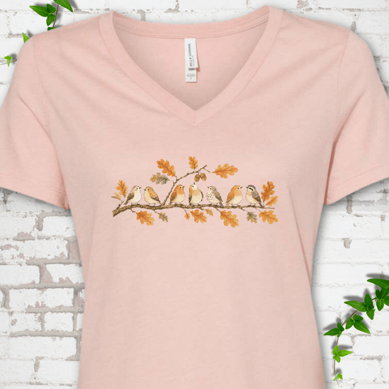 Fall Feathered Friends V-Neck T-Shirt - Cellife Well