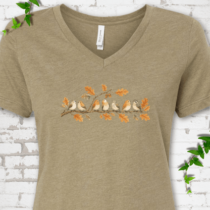 Fall Feathered Friends V-Neck T-Shirt - Cellife Well