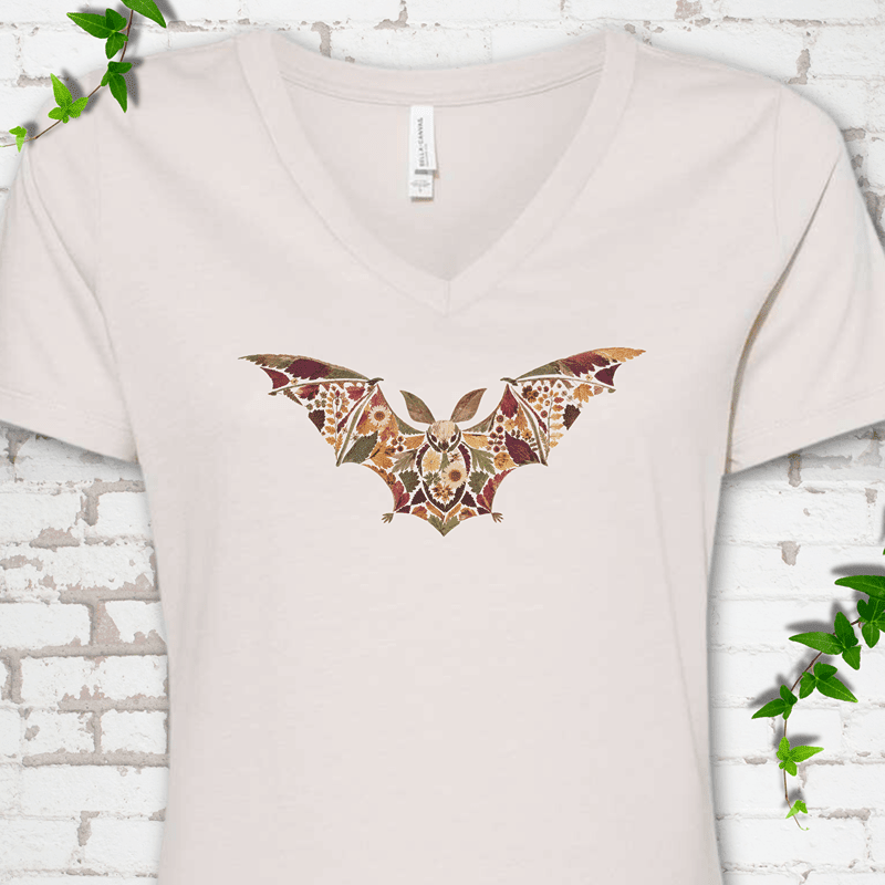 Pressed Flower Bat V-Neck T-Shirt - Cellife Well