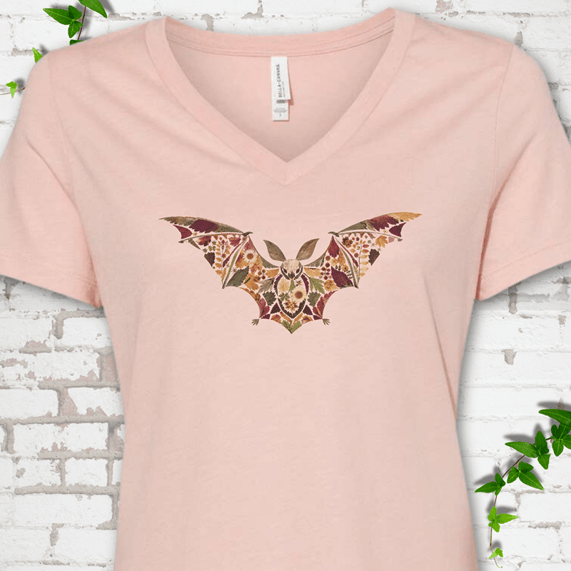 Pressed Flower Bat V-Neck T-Shirt - Cellife Well