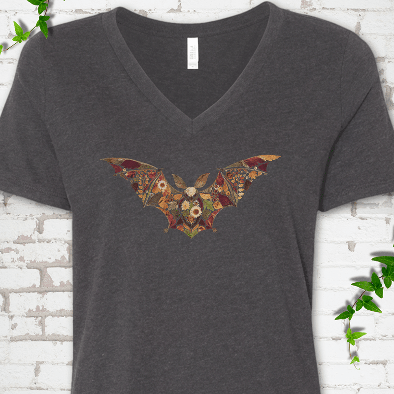 Pressed Flower Bat V-Neck T-Shirt - Cellife Well