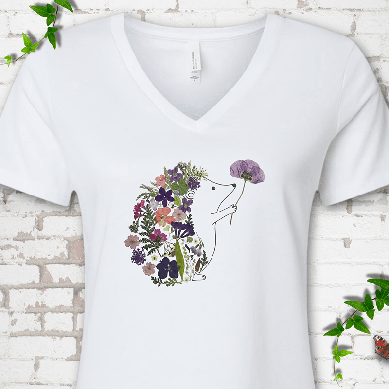Wildflower Hedgehog V-Neck T-Shirt - Cellife Well