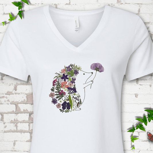 Wildflower Hedgehog V-Neck T-Shirt - Cellife Well