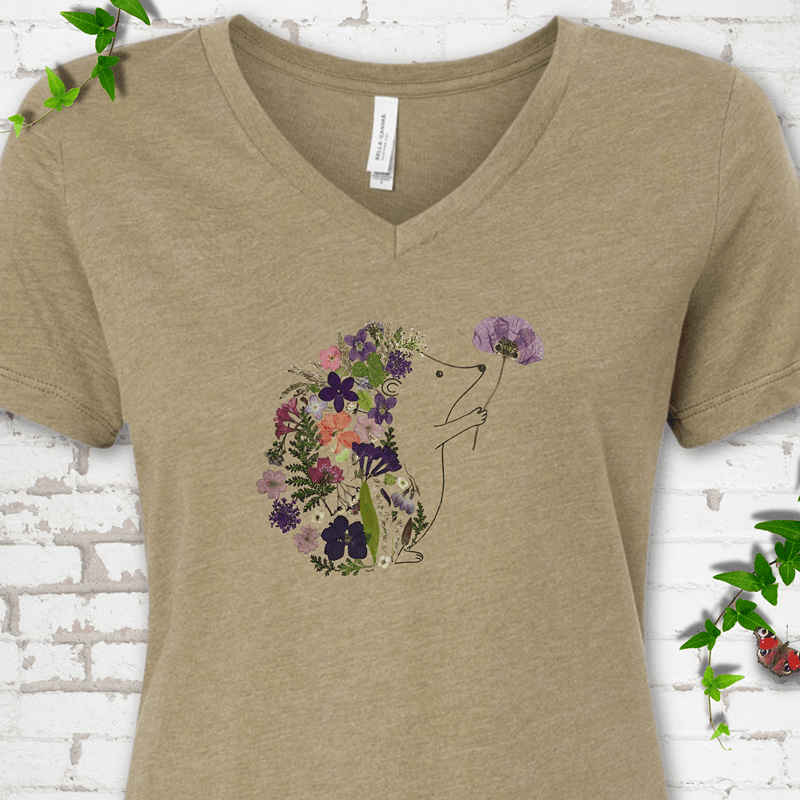 Wildflower Hedgehog V-Neck T-Shirt - Cellife Well