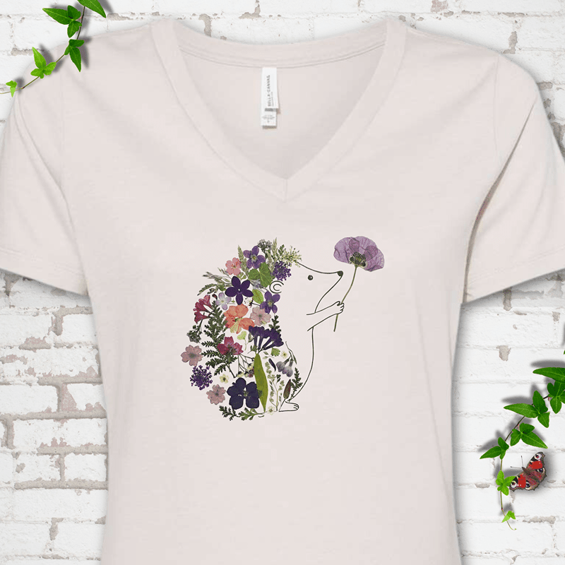 Wildflower Hedgehog V-Neck T-Shirt - Cellife Well